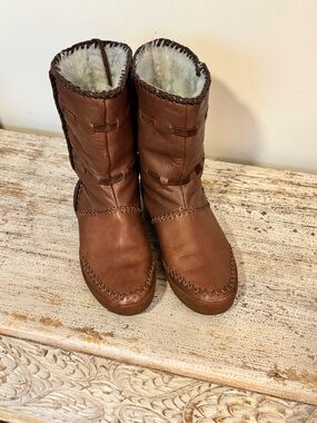 Leather Brown Faux-Fur Lined Winter Boots